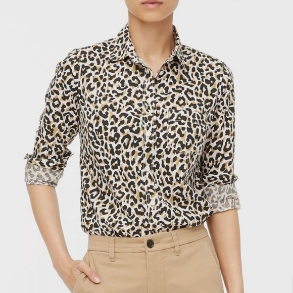 J. Crew Tops - NWT J. Crew leopard button-up cotton poplin shirt in signature fit